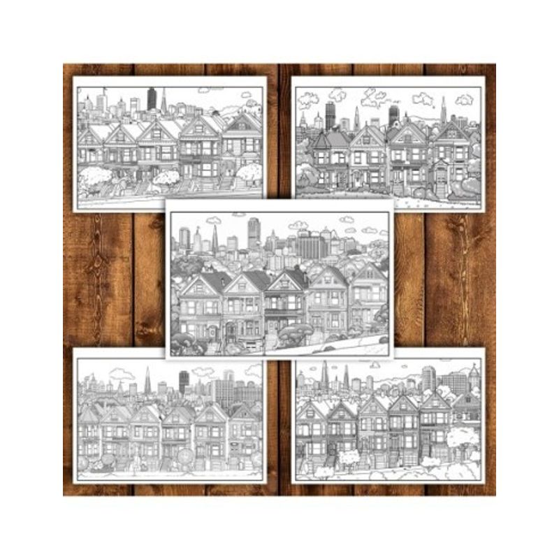 Carti si Birotica - Carti - Carti pentru copii - Carti de colorat - Carte de colorat antistres , 40 de ilustratii Suburbii din San Francisco, 86 pagini, A5 - Infinity.ro