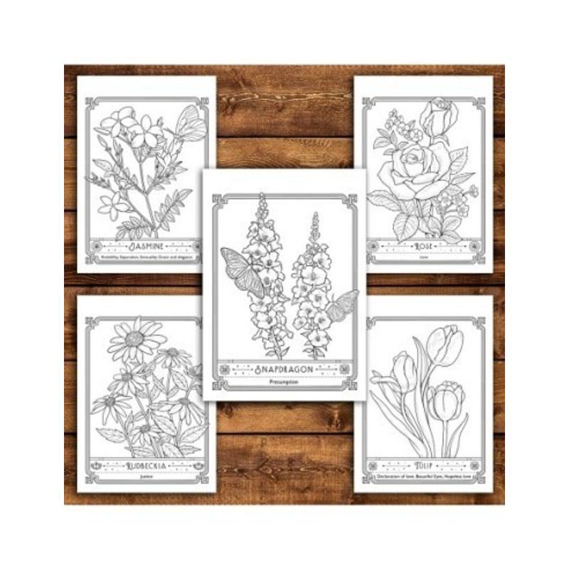 Carti si Birotica - Carti - Carti pentru copii - Carti de colorat - Carte de colorat antistres , 40 de ilustratii The Language of Flowers, 86 pagini, A5 - Infinity.ro