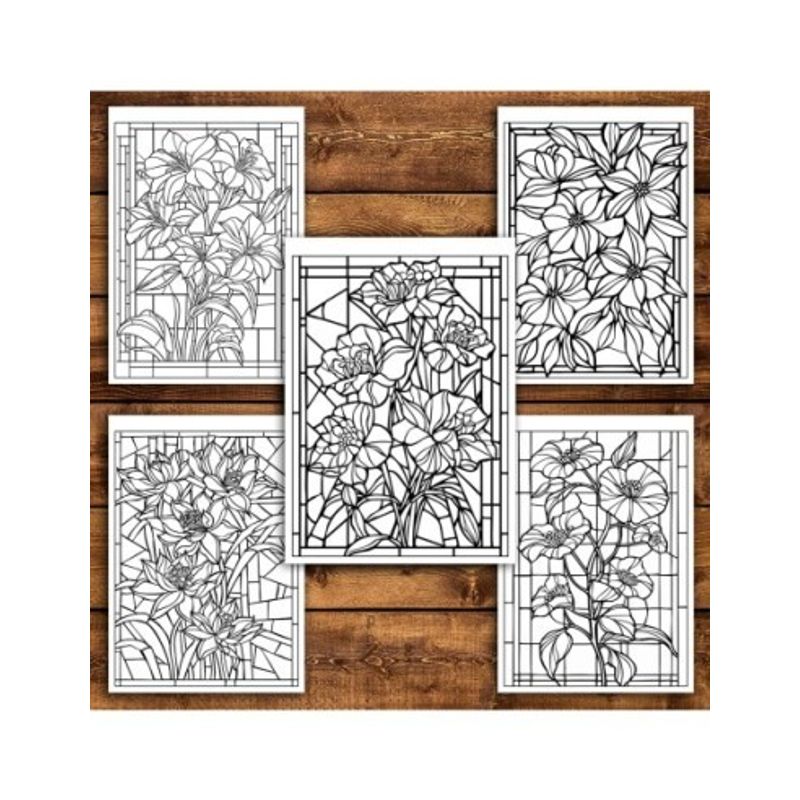 Carti si Birotica - Carti - Carti pentru copii - Carti de colorat - Carte de colorat antistres , 40 de ilustratii Vitralii cu Flori - Volumul II, 86 pagini, A5 - Infinity.ro