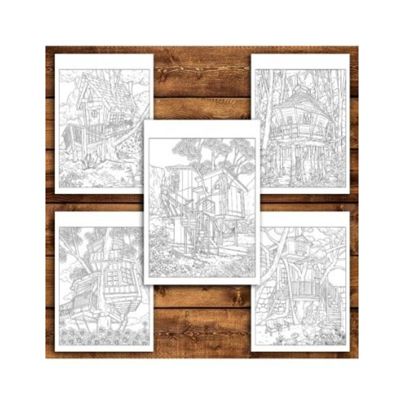 Carti si Birotica - Carti - Carti pentru copii - Carti de colorat - Carte de colorat antistres , 40 de ilustratii Treehouse, 86 pagini, A5 - Infinity.ro