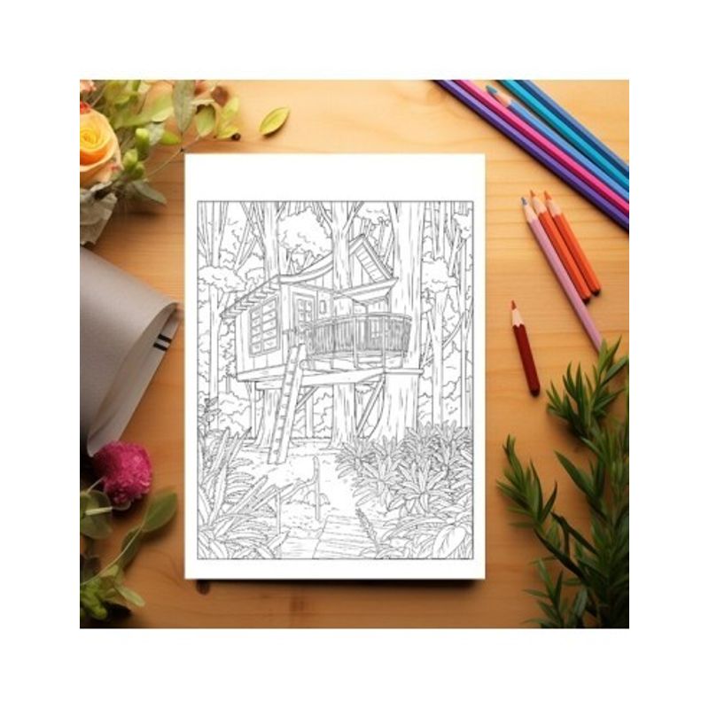 Carti si Birotica - Carti - Carti pentru copii - Carti de colorat - Carte de colorat antistres , 40 de ilustratii Treehouse, 86 pagini, A5 - Infinity.ro