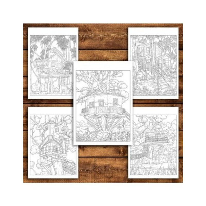 Carti si Birotica - Carti - Carti pentru copii - Carti de colorat - Carte de colorat antistres , 40 de ilustratii Treehouse, 86 pagini, A5 - Infinity.ro