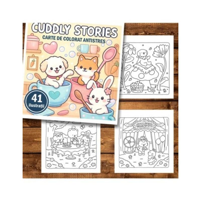 Carti si Birotica - Carti - Carti pentru copii - Carti de colorat - Carte de colorat antistres , 41 de ilustratii Cuddly Stories, 88 pagini, A5 - Infinity.ro