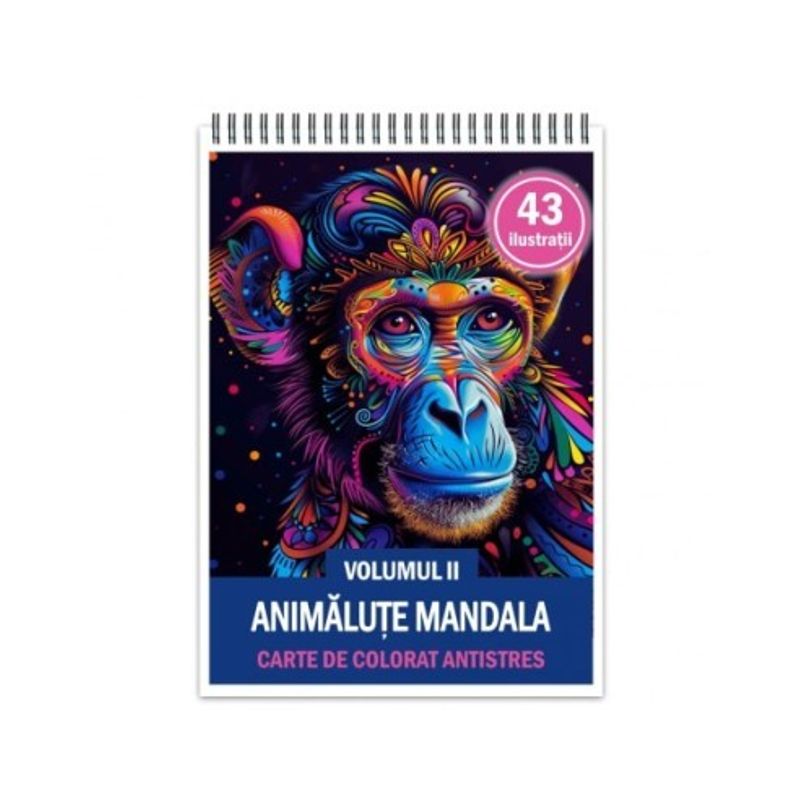 Carti si Birotica - Carti - Carti pentru copii - Carti de colorat - Carte de colorat antistres , 43 de ilustratii Animale Mandala - Volumul II, 92 pagini, A5 - Infinity.ro