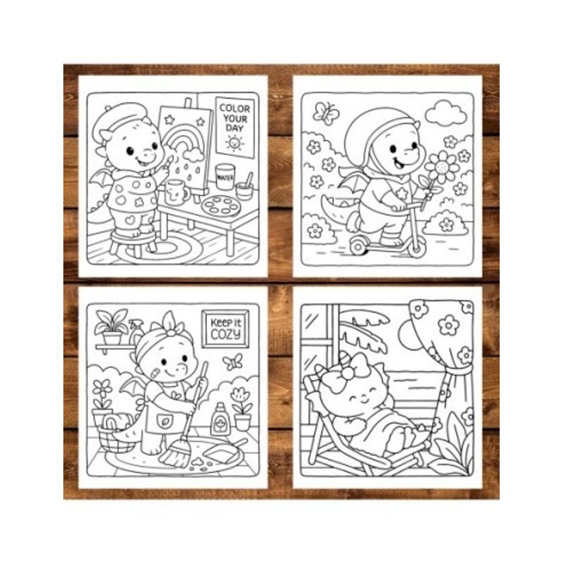Carti si Birotica - Carti - Carti pentru copii - Carti de colorat - Carte de colorat antistres , 45 de ilustratii Cute Dragons - Volumul II, 96 pagini, A5 - Infinity.ro