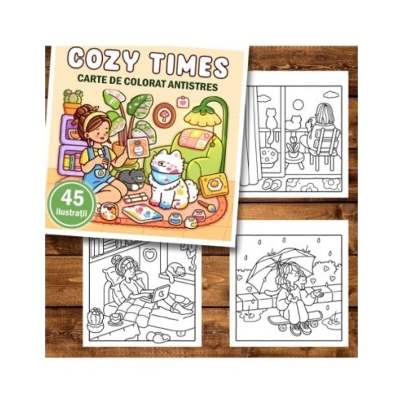 Carti si Birotica - Carti - Carti pentru copii - Carti de colorat - Carte de colorat antistres , 45 de ilustratii Cozy Times, 96 pagini, A5 - Infinity.ro