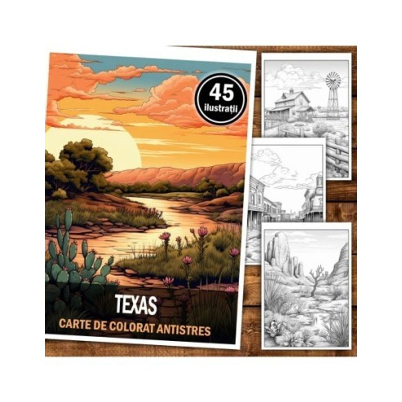 Carti si Birotica - Carti - Carti pentru copii - Carti de colorat - Carte de colorat antistres , 45 de ilustratii Texas, 96 pagini, A5 - Infinity.ro