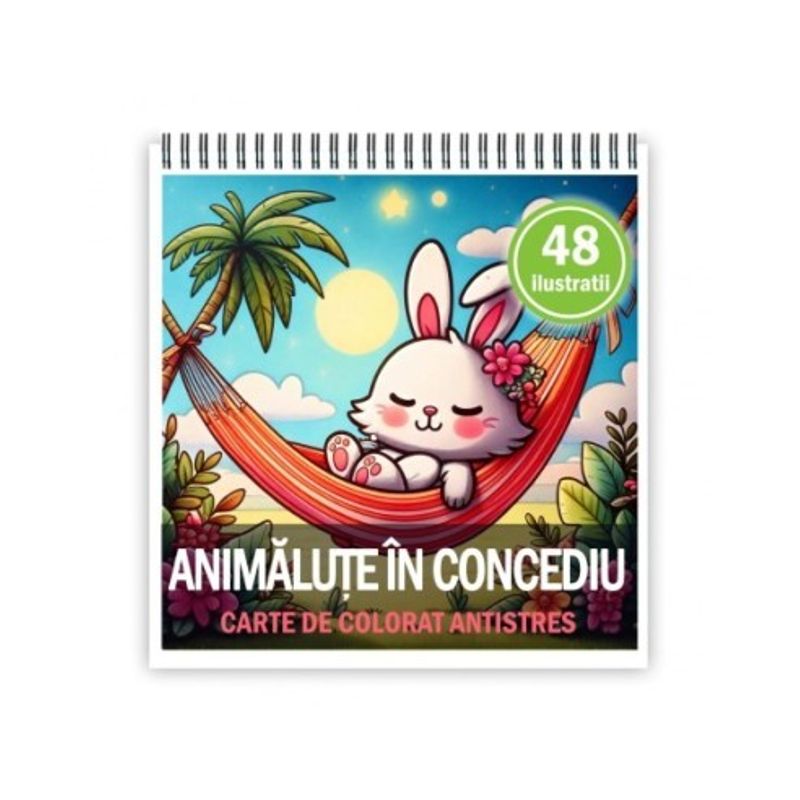 Carti si Birotica - Carti - Carti pentru copii - Carti de colorat - Carte de colorat antistres , 48 de ilustratii Animalute in concediu, 102 pagini, A5 - Infinity.ro