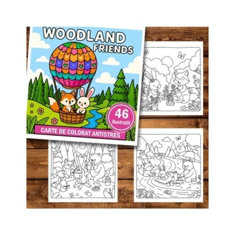 Carti si Birotica - Carti - Carti pentru copii - Carti de colorat - Carte de colorat antistres , 46 de ilustratii Woodland Friends, 96 pagini, A5 - Infinity.ro