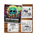 Carti si Birotica - Carti - Carti pentru copii - Carti de colorat - Carte de colorat antistres , 50 de ilustratii Adorable Space Musicians, 106 pagini, A5 - Infinity.ro