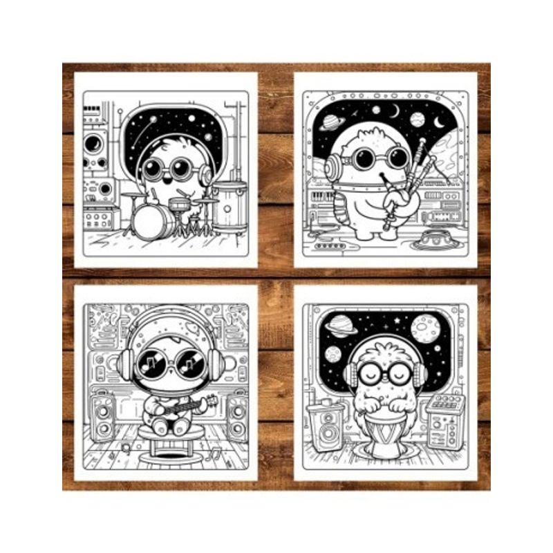 Carti si Birotica - Carti - Carti pentru copii - Carti de colorat - Carte de colorat antistres , 50 de ilustratii Adorable Space Musicians, 106 pagini, A5 - Infinity.ro