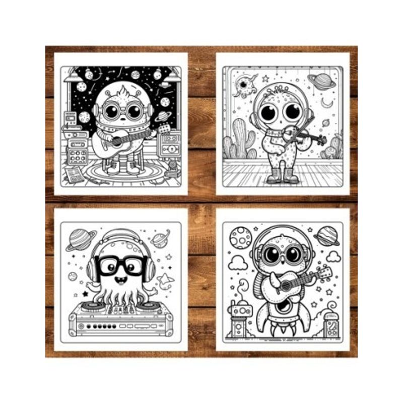 Carti si Birotica - Carti - Carti pentru copii - Carti de colorat - Carte de colorat antistres , 50 de ilustratii Adorable Space Musicians, 106 pagini, A5 - Infinity.ro