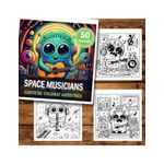 Carti si Birotica - Carti - Carti pentru copii - Carti de colorat - Carte de colorat antistres , 50 de ilustratii Adorable Space Musicians, 106 pagini, A5 - Infinity.ro