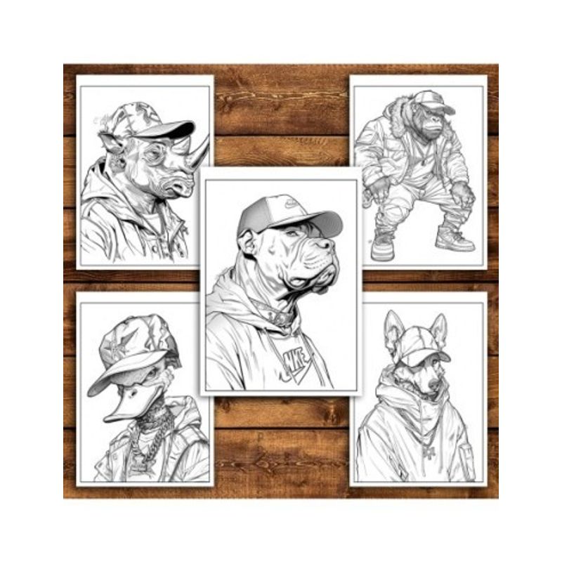 Carti si Birotica - Carti - Carti pentru copii - Carti de colorat - Carte de colorat antistres , 50 de ilustratii Animale Hip-Hop - Volumul I, 106 pagini, A5 - Infinity.ro