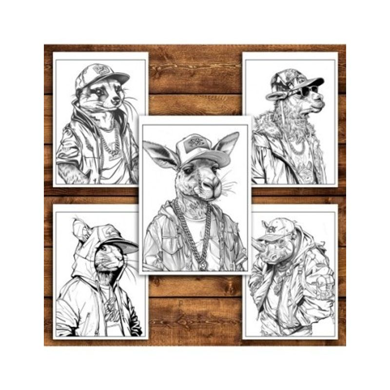Carti si Birotica - Carti - Carti pentru copii - Carti de colorat - Carte de colorat antistres , 50 de ilustratii Animale Hip-Hop - Volumul I, 106 pagini, A5 - Infinity.ro