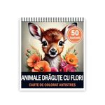 Carti si Birotica - Carti - Carti pentru copii - Carti de colorat - Carte de colorat antistres , 50 de ilustratii Animalute Dragute cu Flori, 106 pagini, A5 - Infinity.ro