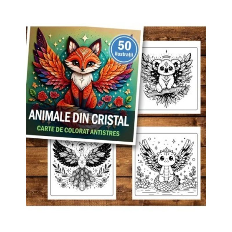 Carti si Birotica - Carti - Carti pentru copii - Carti de colorat - Carte de colorat antistres , 50 de ilustratii Animale din Cristal, 106 pagini, A5 - Infinity.ro