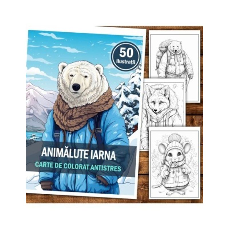 Carti si Birotica - Carti - Carti pentru copii - Carti de colorat - Carte de colorat antistres , 50 de ilustratii Animalute Iarna, 106 pagini, A5 - Infinity.ro