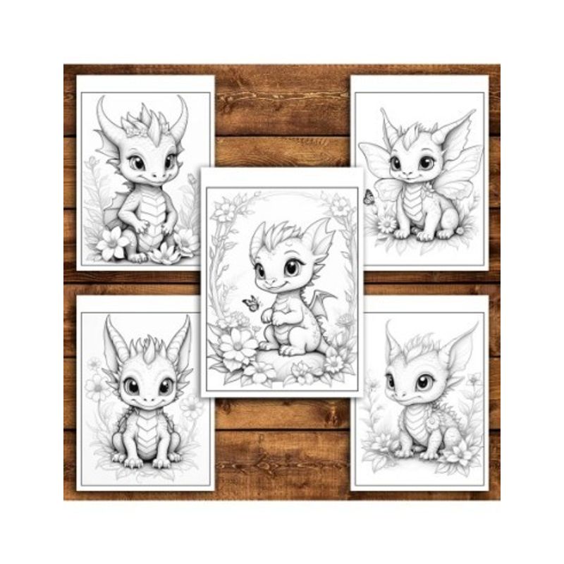 Carti si Birotica - Carti - Carti pentru copii - Carti de colorat - Carte de colorat antistres , 50 de ilustratii Bebe Dragoni si Flori, 106 pagini, A5 - Infinity.ro