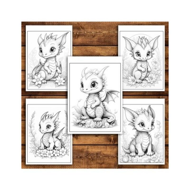Carti si Birotica - Carti - Carti pentru copii - Carti de colorat - Carte de colorat antistres , 50 de ilustratii Bebe Dragoni si Flori, 106 pagini, A5 - Infinity.ro