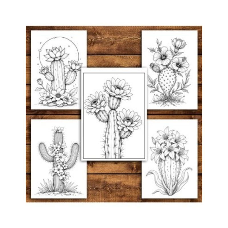Carti si Birotica - Carti - Carti pentru copii - Carti de colorat - Carte de colorat antistres , 50 de ilustratii Cactusi cu Flori, 106 pagini, A5 - Infinity.ro