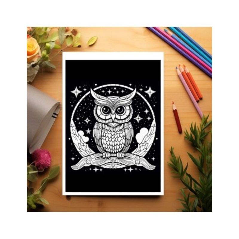 Carti si Birotica - Carti - Carti pentru copii - Carti de colorat - Carte de colorat antistres , 50 de ilustratii Bufnite pe fundal negru, 106 pagini, A5 - Infinity.ro