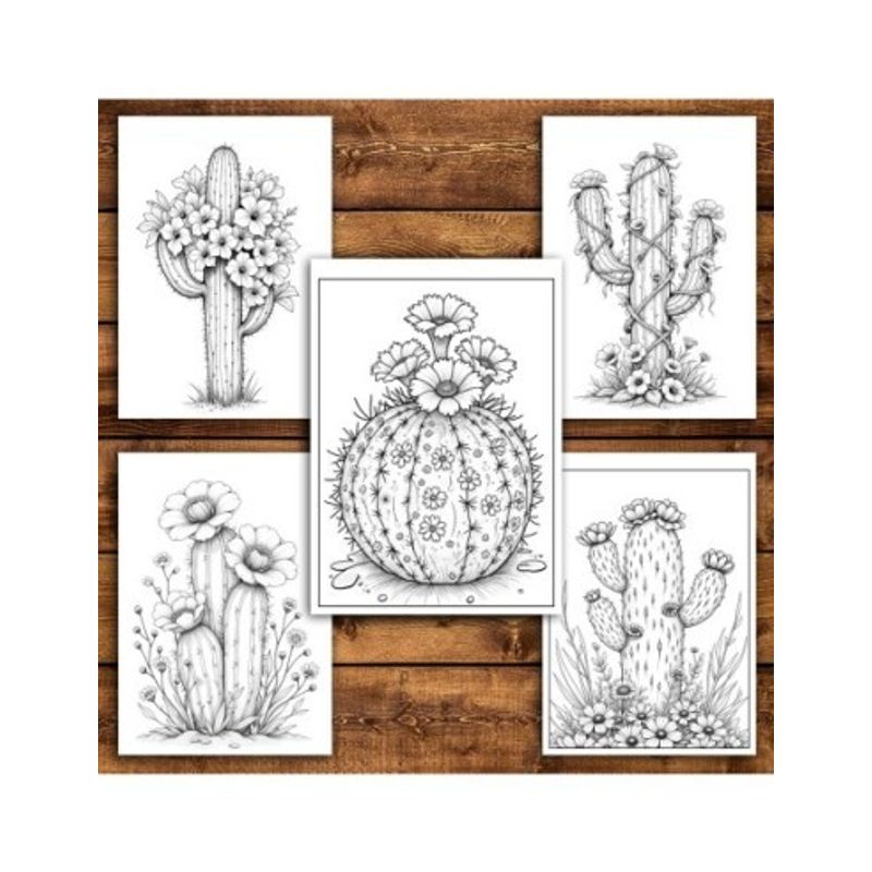 Carti si Birotica - Carti - Carti pentru copii - Carti de colorat - Carte de colorat antistres , 50 de ilustratii Cactusi cu Flori, 106 pagini, A5 - Infinity.ro