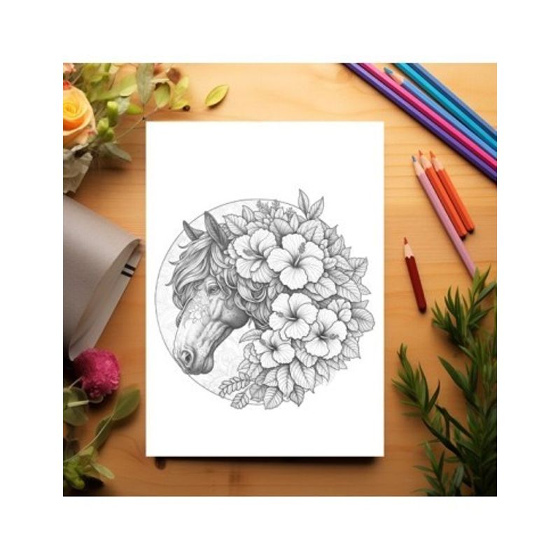 Carti si Birotica - Carti - Carti pentru copii - Carti de colorat - Carte de colorat antistres , 50 de ilustratii Cai Florali, 106 pagini, A5 - Infinity.ro