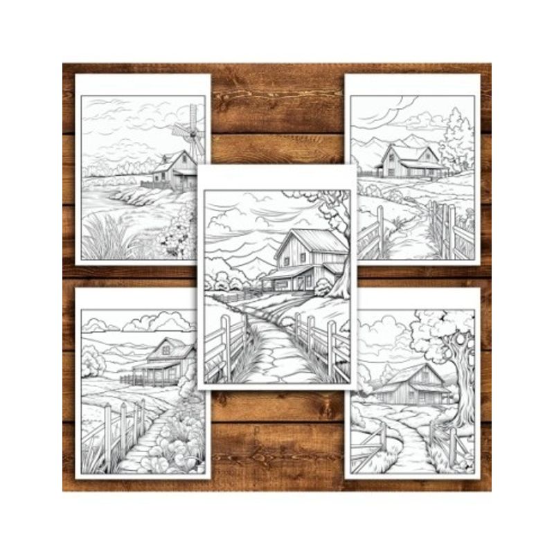 Carti si Birotica - Carti - Carti pentru copii - Carti de colorat - Carte de colorat antistres , 50 de ilustratii Case de la tara, 106 pagini, A5 - Infinity.ro