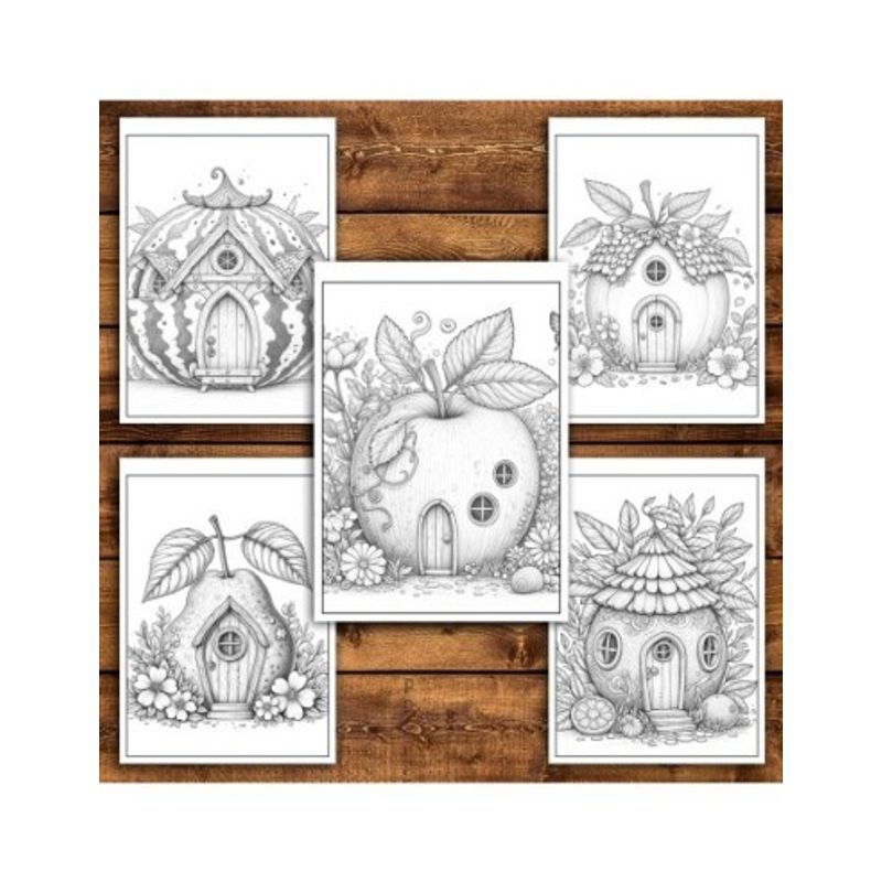 Carti si Birotica - Carti - Carti pentru copii - Carti de colorat - Carte de colorat antistres , 50 de ilustratii Case din Fructe, 106 pagini, A5 - Infinity.ro
