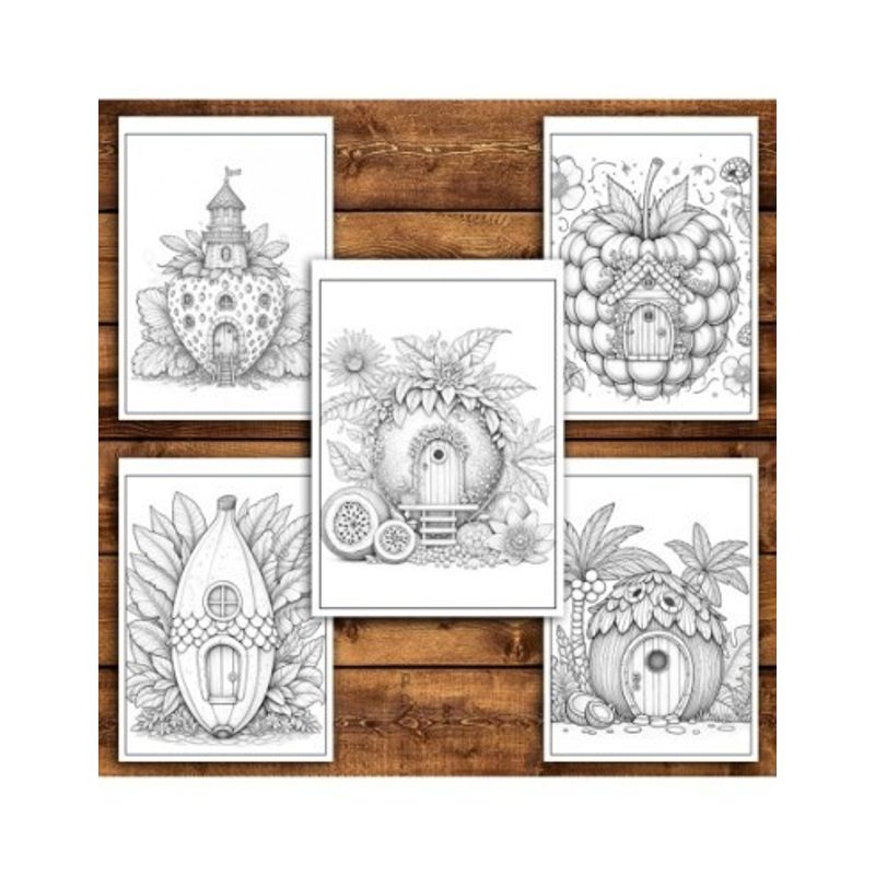 Carti si Birotica - Carti - Carti pentru copii - Carti de colorat - Carte de colorat antistres , 50 de ilustratii Case din Fructe, 106 pagini, A5 - Infinity.ro