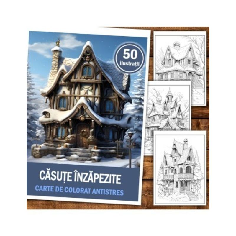 Carti si Birotica - Carti - Carti pentru copii - Carti de colorat - Carte de colorat antistres , 50 de ilustratii Casute Inzapezite, 106 pagini, A5 - Infinity.ro