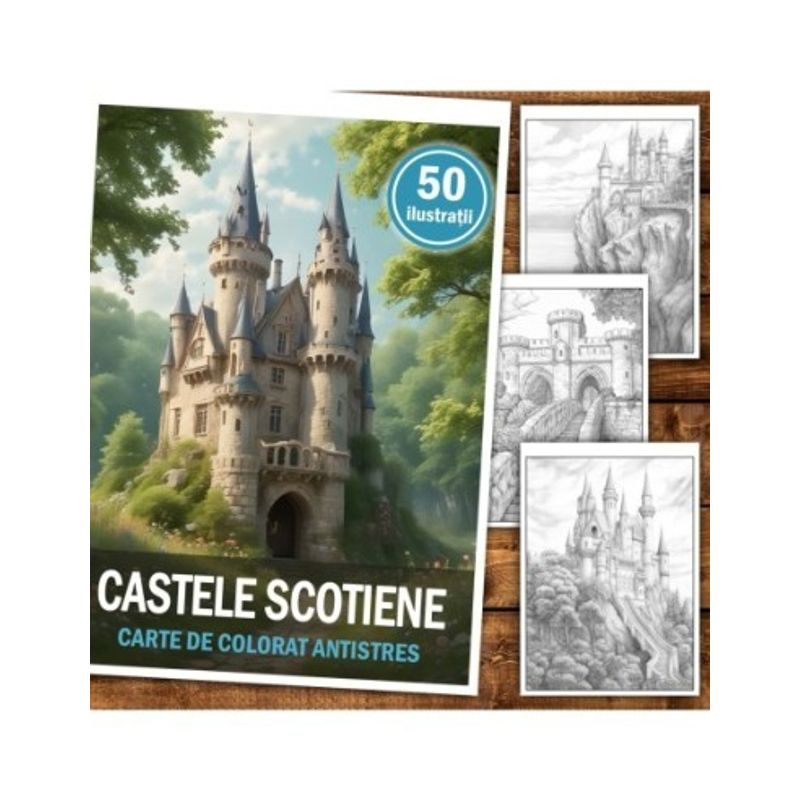 Carti si Birotica - Carti - Carti pentru copii - Carti de colorat - Carte de colorat antistres , 50 de ilustratii Castele Scotiene, 106 pagini, A5 - Infinity.ro
