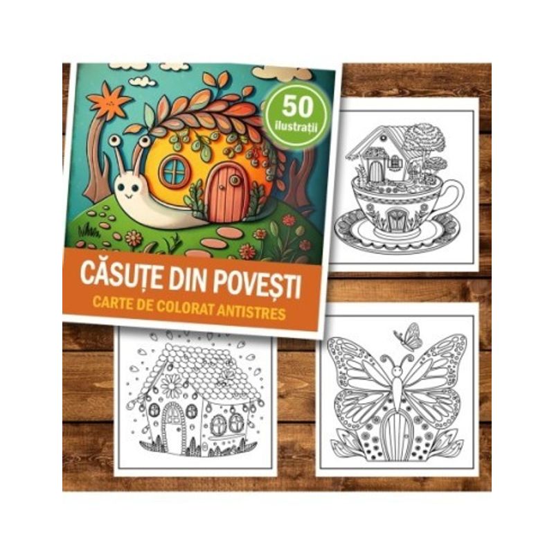 Carti si Birotica - Carti - Carti pentru copii - Carti de colorat - Carte de colorat antistres , 50 de ilustratii Casute din Povesti, 106 pagini, A5 - Infinity.ro