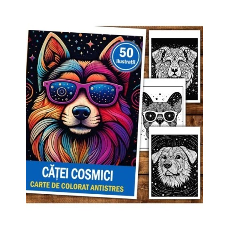 Carti si Birotica - Carti - Carti pentru copii - Carti de colorat - Carte de colorat antistres , 50 de ilustratii Catei Cosmici, 106 pagini, A5 - Infinity.ro