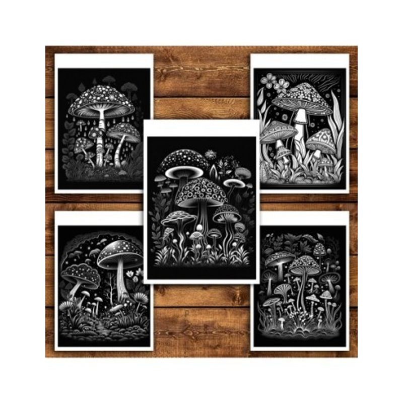 Carti si Birotica - Carti - Carti pentru copii - Carti de colorat - Carte de colorat antistres , 50 de ilustratii Ciuperci cu fundal negru, 106 pagini, A5 - Infinity.ro