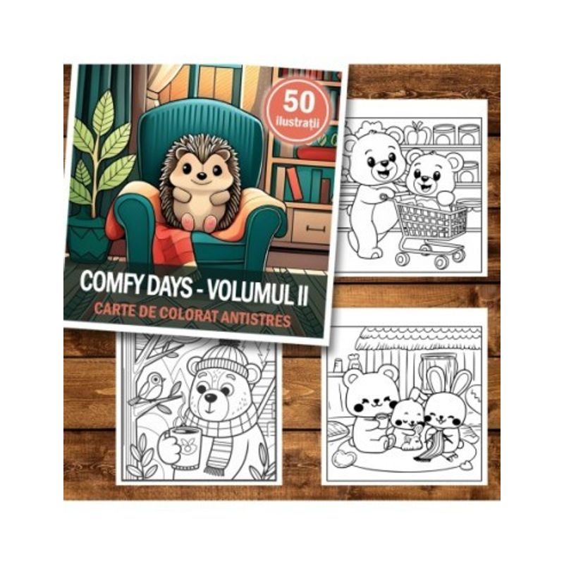 Carti si Birotica - Carti - Carti pentru copii - Carti de colorat - Carte de colorat antistres , 50 de ilustratii Comfy Days - Volumul II, 106 pagini, A5 - Infinity.ro