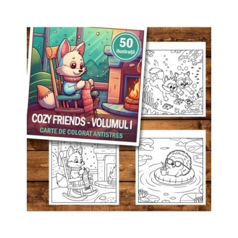 Carti si Birotica - Carti - Carti pentru copii - Carti de colorat - Carte de colorat antistres , 50 de ilustratii Cozy Friends - Volumul I, 106 pagini, A5 - Infinity.ro