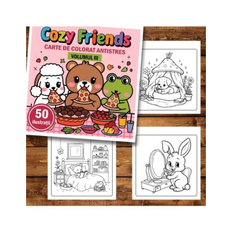 Carti si Birotica - Carti - Carti pentru copii - Carti de colorat - Carte de colorat antistres , 50 de ilustratii Cozy Friends - Volumul III, 106 pagini, A5 - Infinity.ro