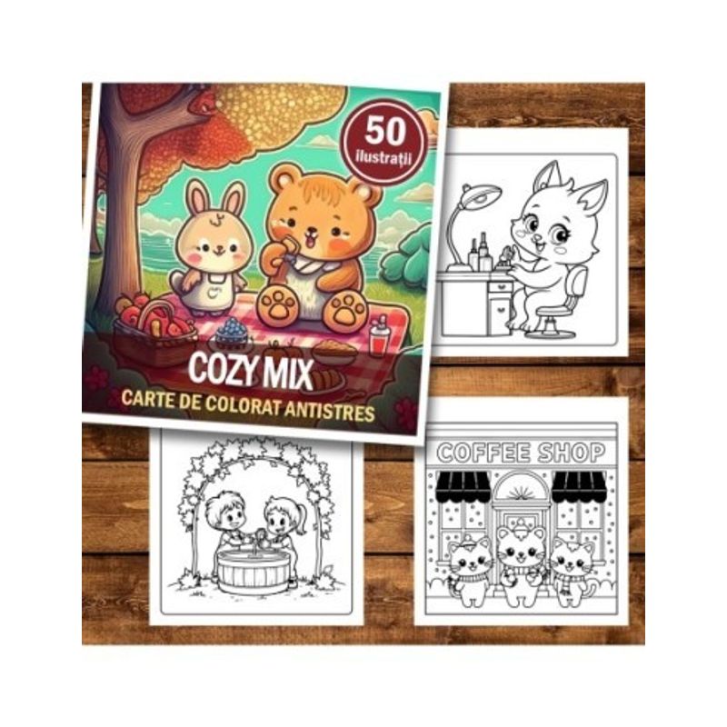 Carti si Birotica - Carti - Carti pentru copii - Carti de colorat - Carte de colorat antistres , 50 de ilustratii Cozy Mix, 106 pagini, A5 - Infinity.ro