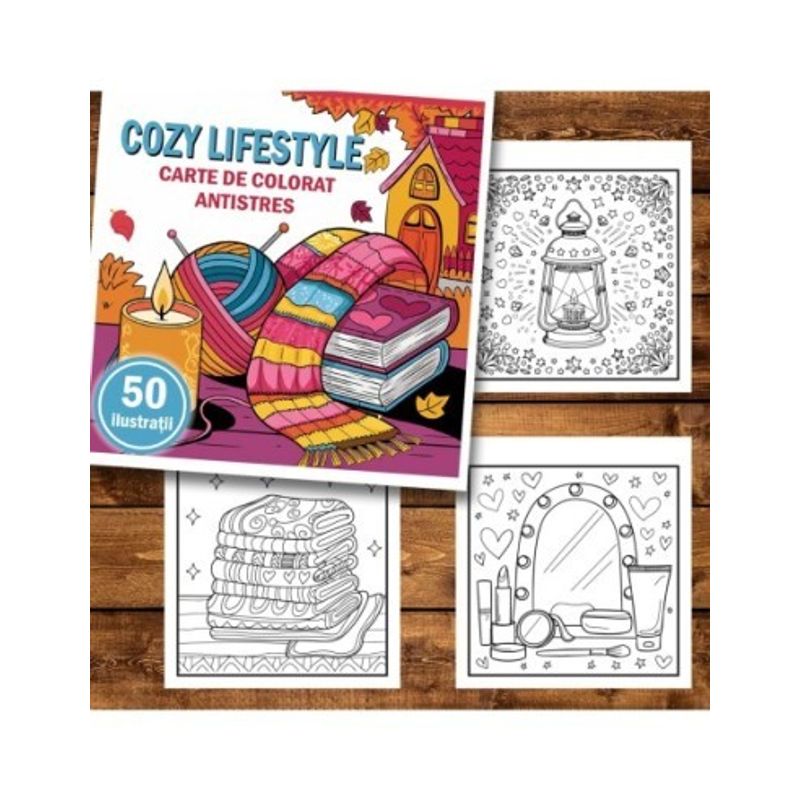 Carti si Birotica - Carti - Carti pentru copii - Carti de colorat - Carte de colorat antistres , 50 de ilustratii Cozy Lifestyle, 106 pagini, A5 - Infinity.ro