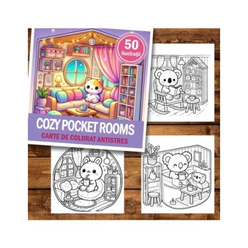 Carti si Birotica - Carti - Carti pentru copii - Carti de colorat - Carte de colorat antistres , 50 de ilustratii Cozy Pocket Rooms, 106 pagini, A5 - Infinity.ro