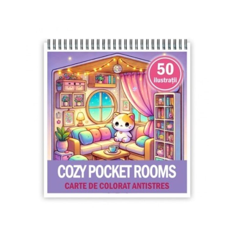 Carti si Birotica - Carti - Carti pentru copii - Carti de colorat - Carte de colorat antistres , 50 de ilustratii Cozy Pocket Rooms, 106 pagini, A5 - Infinity.ro