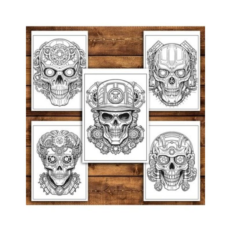 Carti si Birotica - Carti - Carti pentru copii - Carti de colorat - Carte de colorat antistres , 50 de ilustratii Cranii Steampunk, 106 pagini, A5 - Infinity.ro