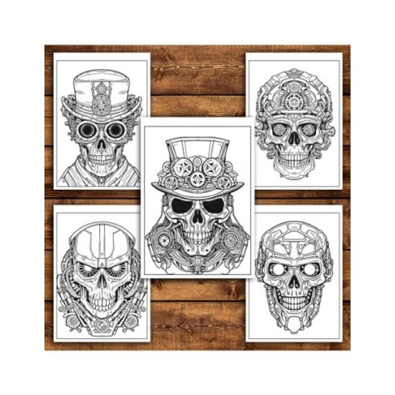 Carti si Birotica - Carti - Carti pentru copii - Carti de colorat - Carte de colorat antistres , 50 de ilustratii Cranii Steampunk, 106 pagini, A5 - Infinity.ro