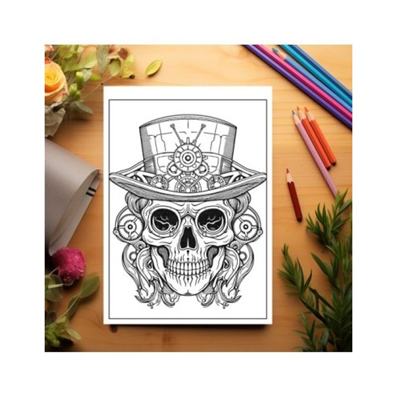 Carti si Birotica - Carti - Carti pentru copii - Carti de colorat - Carte de colorat antistres , 50 de ilustratii Cranii Steampunk, 106 pagini, A5 - Infinity.ro