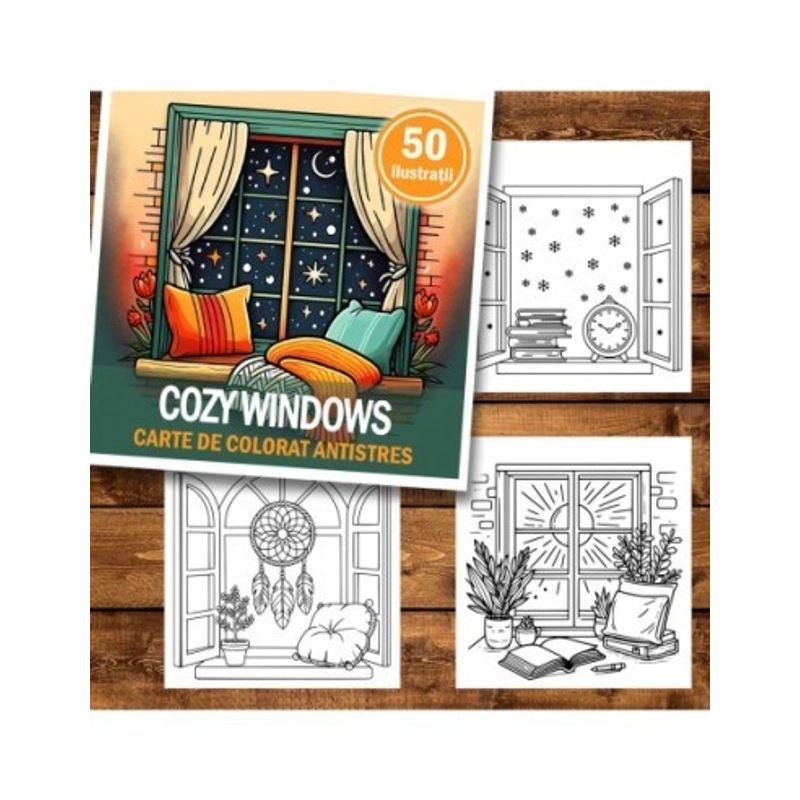 Carti si Birotica - Carti - Carti pentru copii - Carti de colorat - Carte de colorat antistres , 50 de ilustratii Cozy Windows, 106 pagini, A5 - Infinity.ro