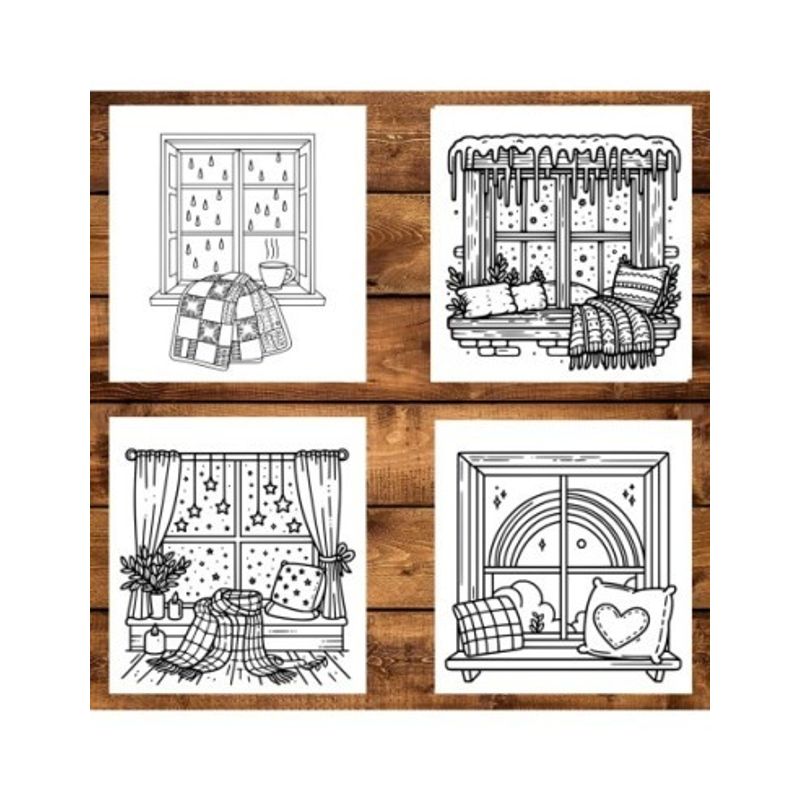 Carti si Birotica - Carti - Carti pentru copii - Carti de colorat - Carte de colorat antistres , 50 de ilustratii Cozy Windows, 106 pagini, A5 - Infinity.ro