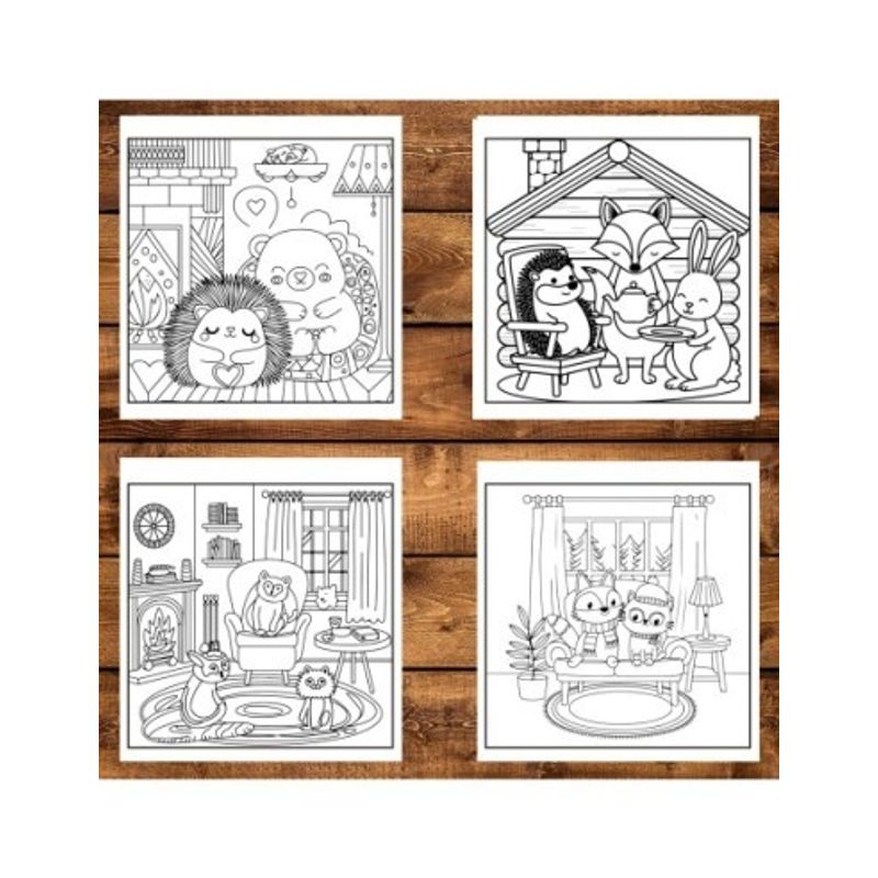 Carti si Birotica - Carti - Carti pentru copii - Carti de colorat - Carte de colorat antistres , 50 de ilustratii Cute and Cozy Hygge- Volumul I, 106 pagini, A5 - Infinity.ro