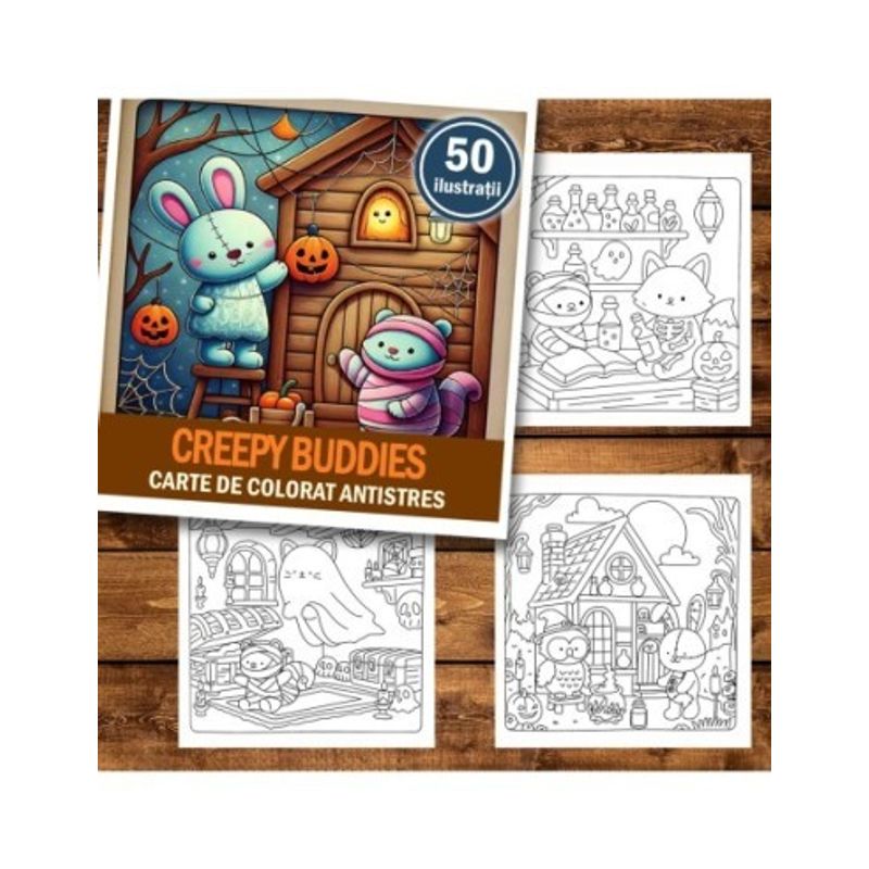 Carti si Birotica - Carti - Carti pentru copii - Carti de colorat - Carte de colorat antistres , 50 de ilustratii Creepy Buddies, 106 pagini, A5 - Infinity.ro
